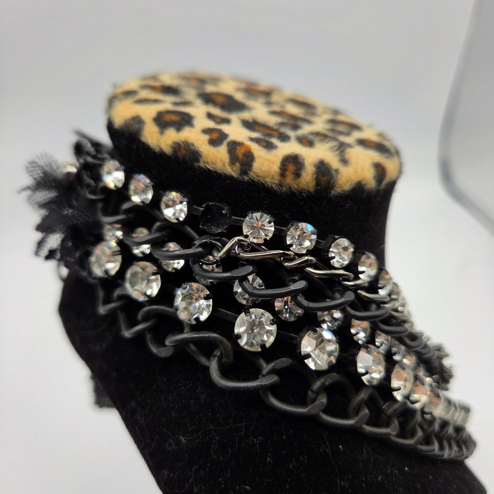 Betsey Johnson Black Multi Strand Skull Rhinestone Lace Gothcore Necklace - Picture 6 of 7